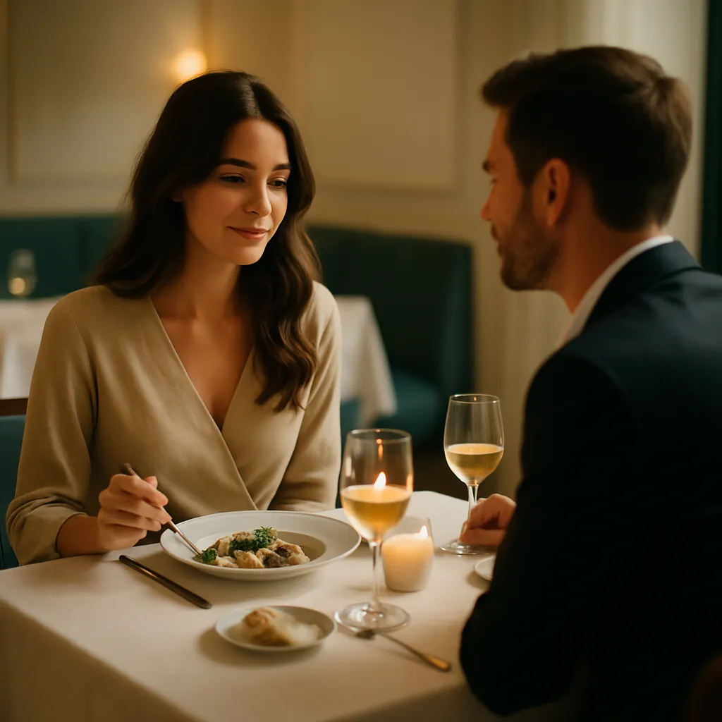Couple enjoying dinner at restaurant